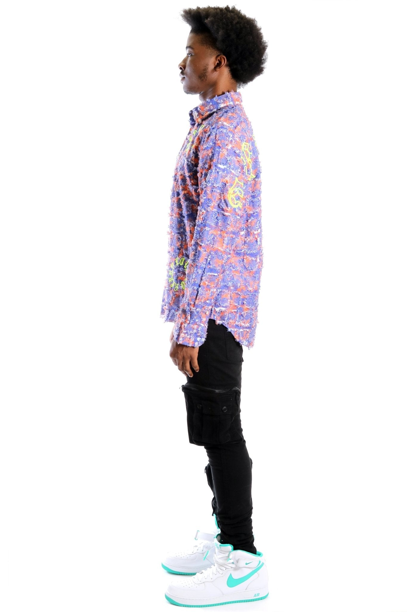 Pello Men's ripped & repaired button down shirt
