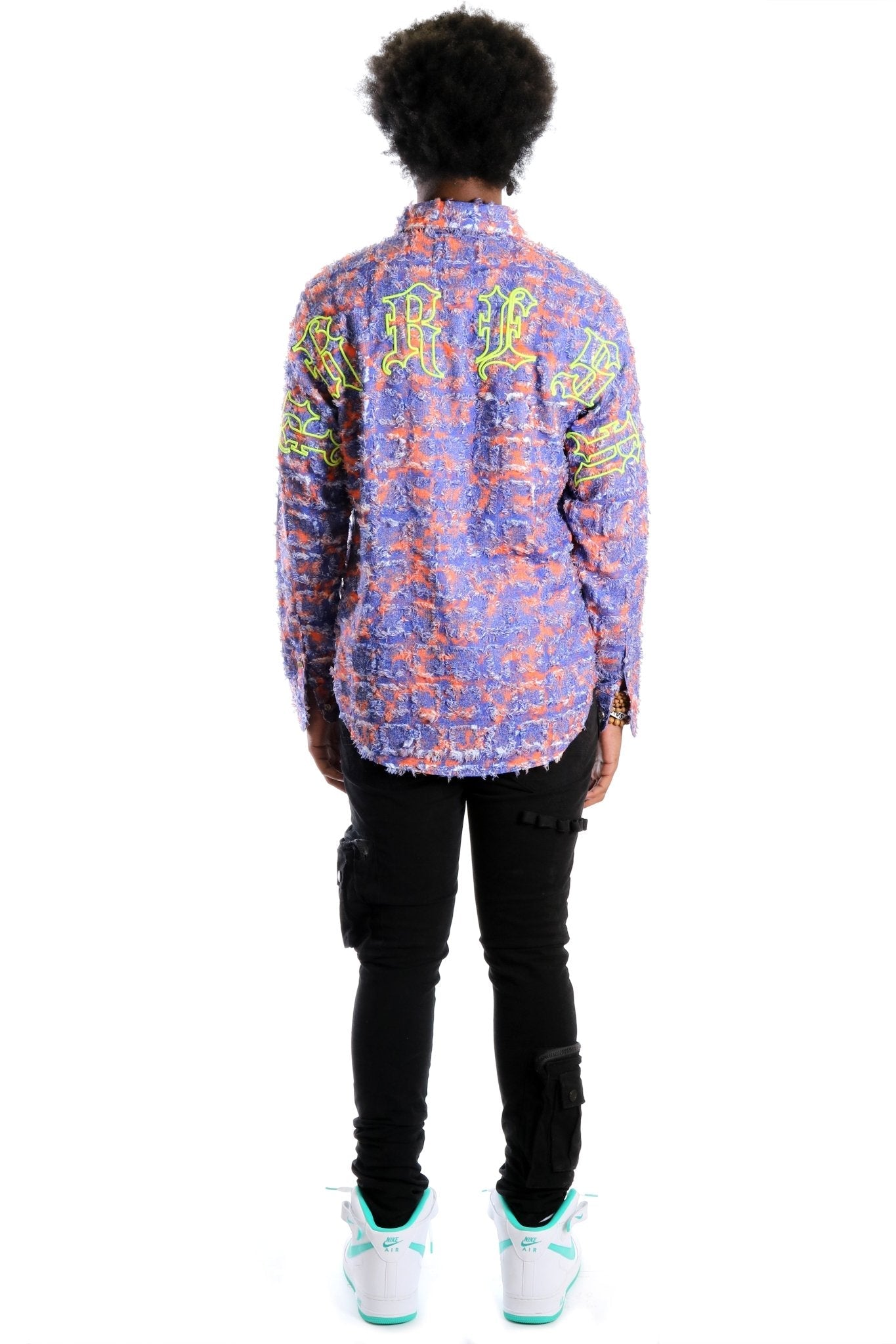 Pello Men's ripped & repaired button down shirt