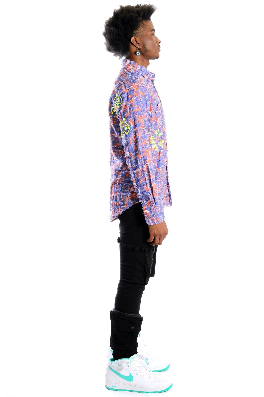 Pello Men's ripped & repaired button down shirt