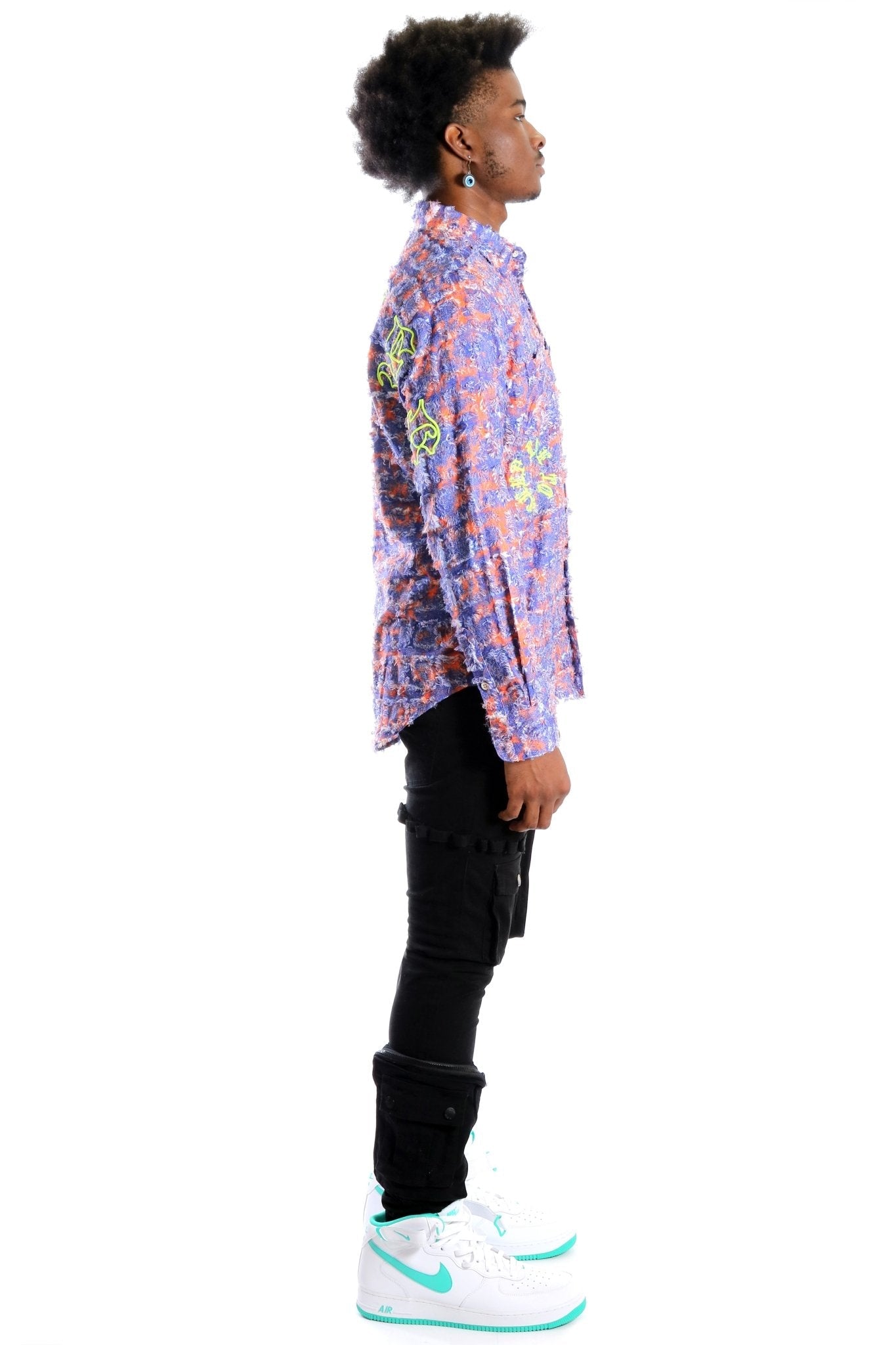 Pello Men's ripped & repaired button down shirt