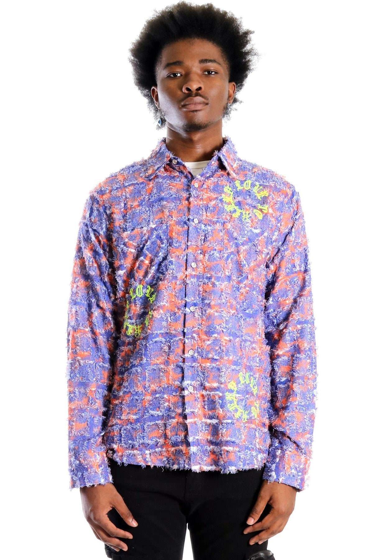 Pello Men's ripped & repaired button down shirt