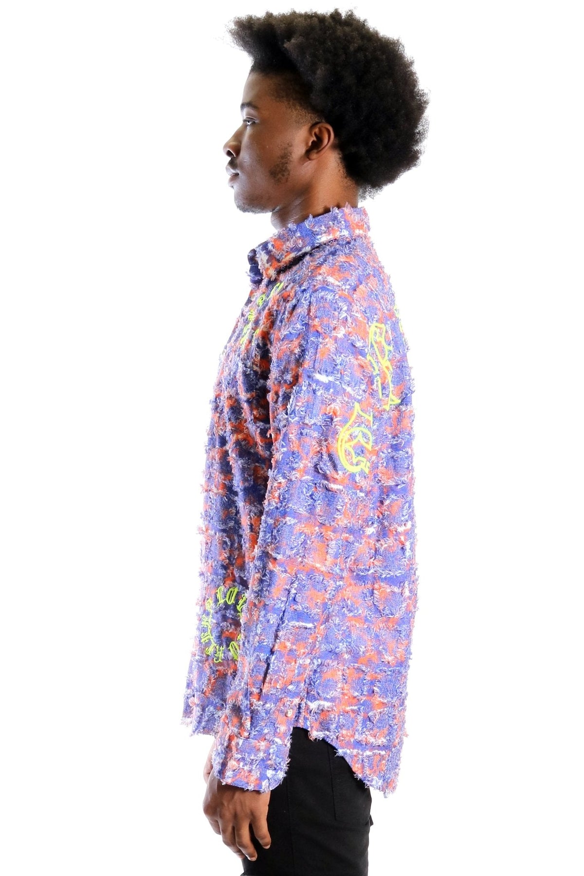 Pello Men's ripped & repaired button down shirt