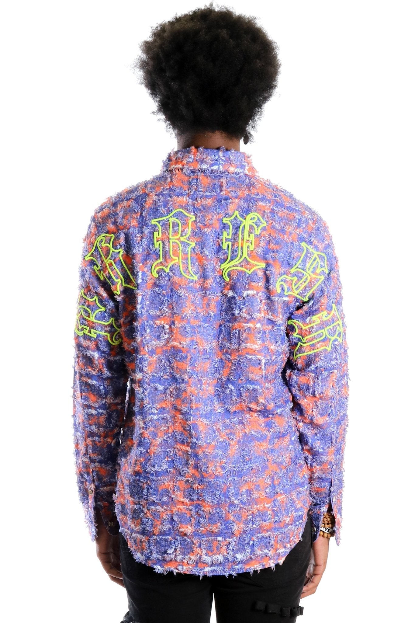 Pello Men's ripped & repaired button down shirt