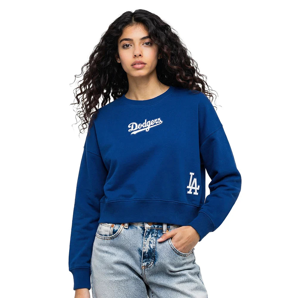 Pro Standard Womens LA Dodgers Cropped Wingspan Crewneck - Dark Blue