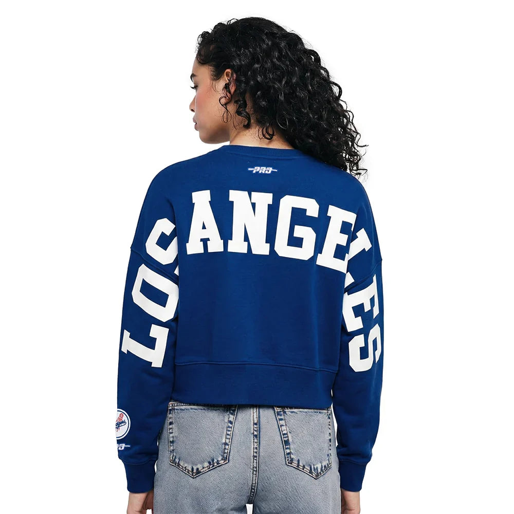Pro Standard Womens LA Dodgers Cropped Wingspan Crewneck - Dark Blue