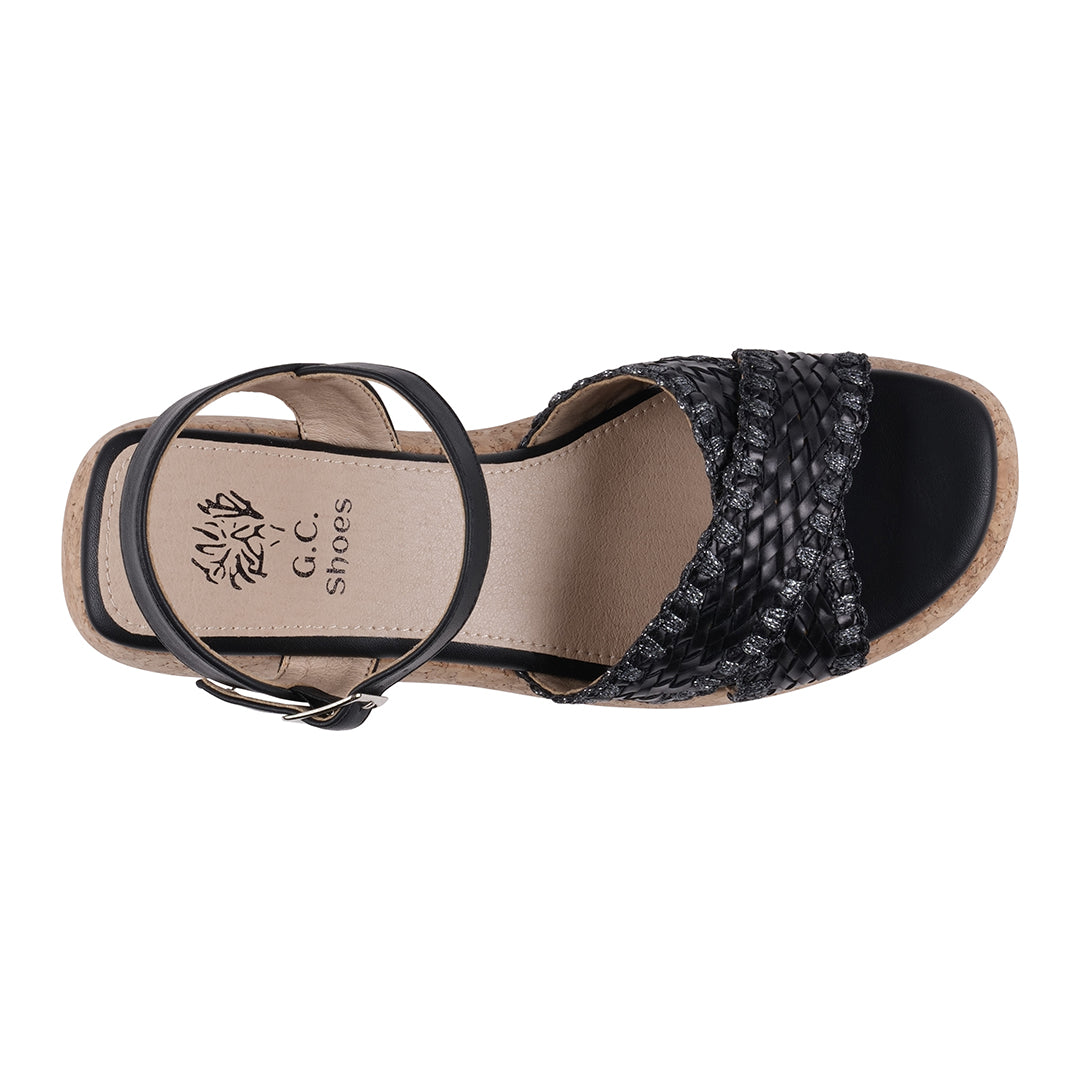 Lucy Black Cross Strap Slingback Platform Sandals