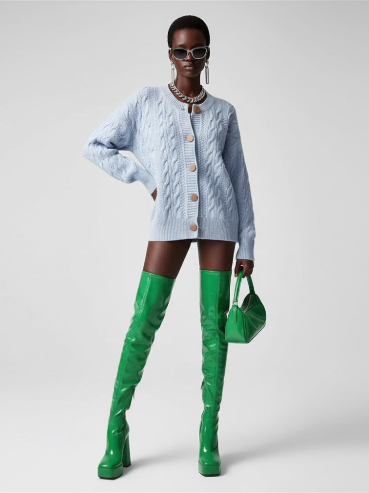 Light Blue Cable Knit Cardigan MADISON: New Colección COUTURE in NOLITA - BYMANYC ® New York