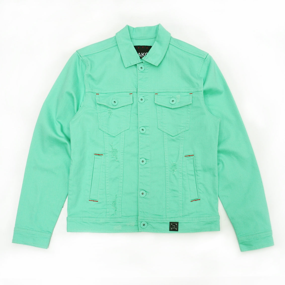 Makobi Core Denim Jacket in Green, front view