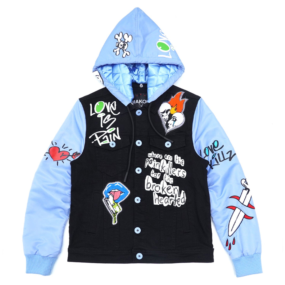 Makobi Love Kills Denim Jacket, Black/Black, product front