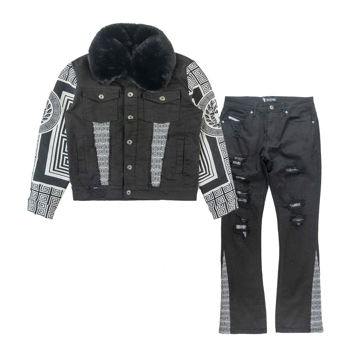 Makobi Sartoni Denim Jacket in Black, product flat lay