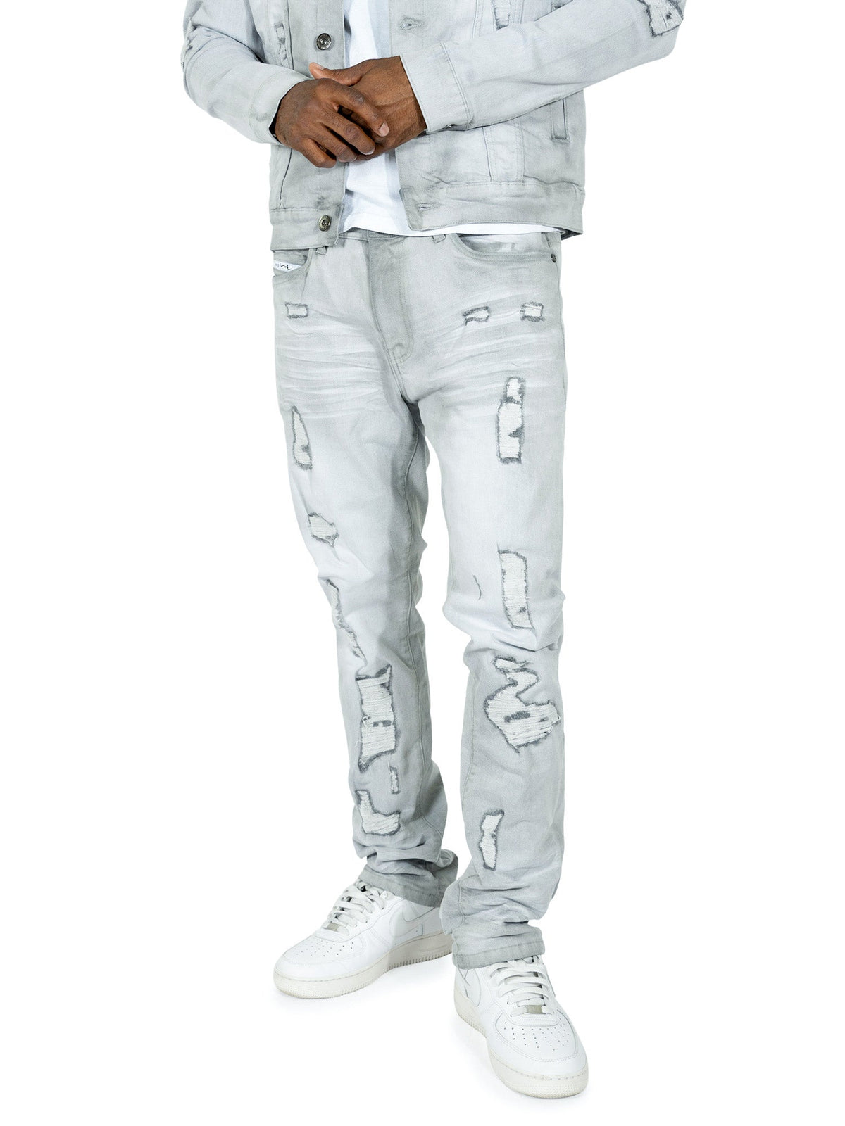 Makobi Moreli Jeans in Gray, worn detail view
