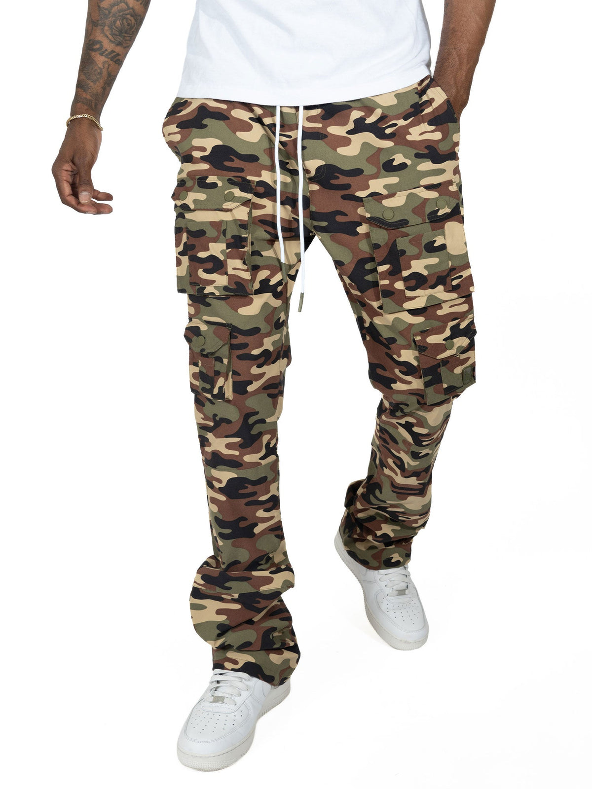 Makobi Colton Stack Sweat Pants in Camo, back view