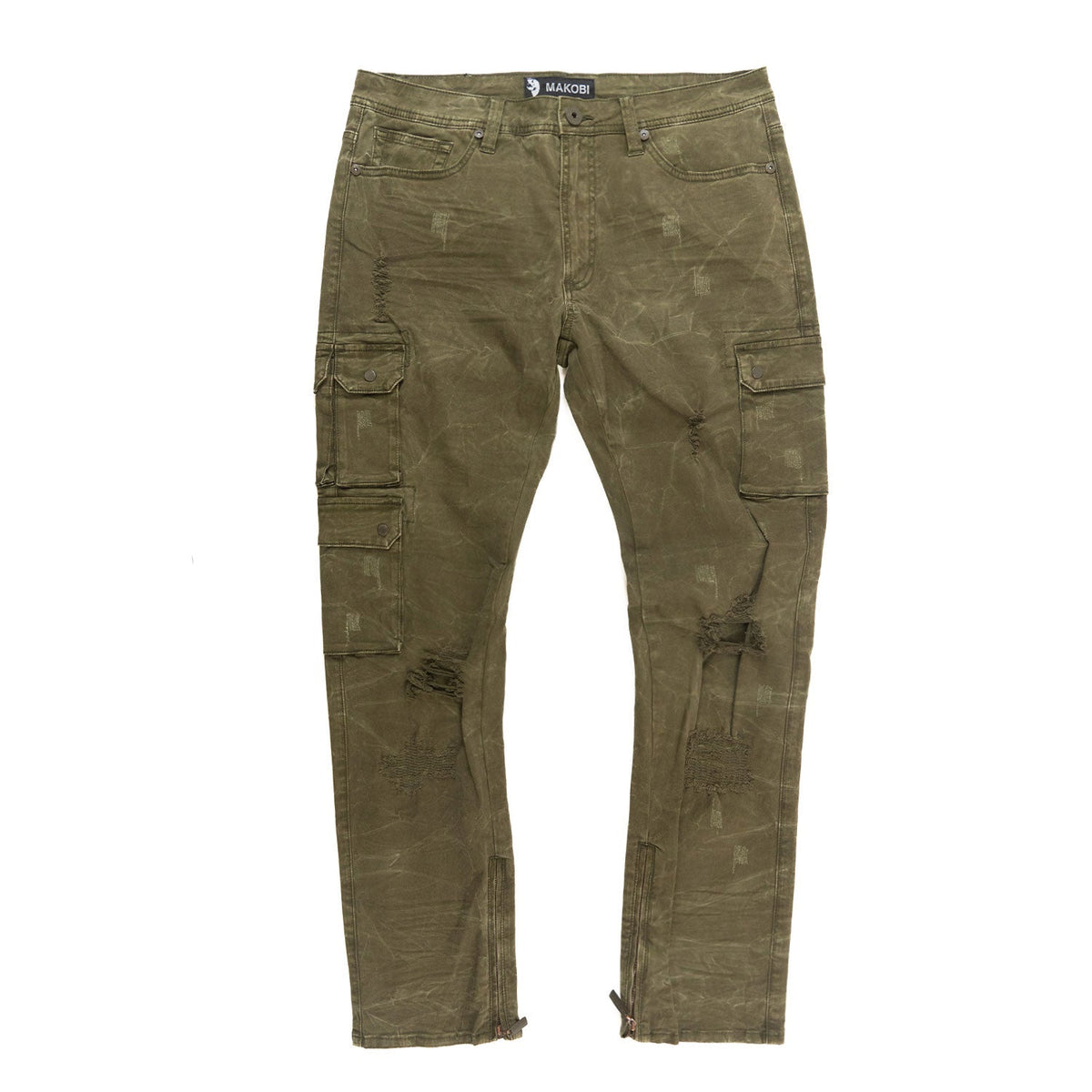 Makobi Berteli Acid Cargo Pants in Olive, front view
