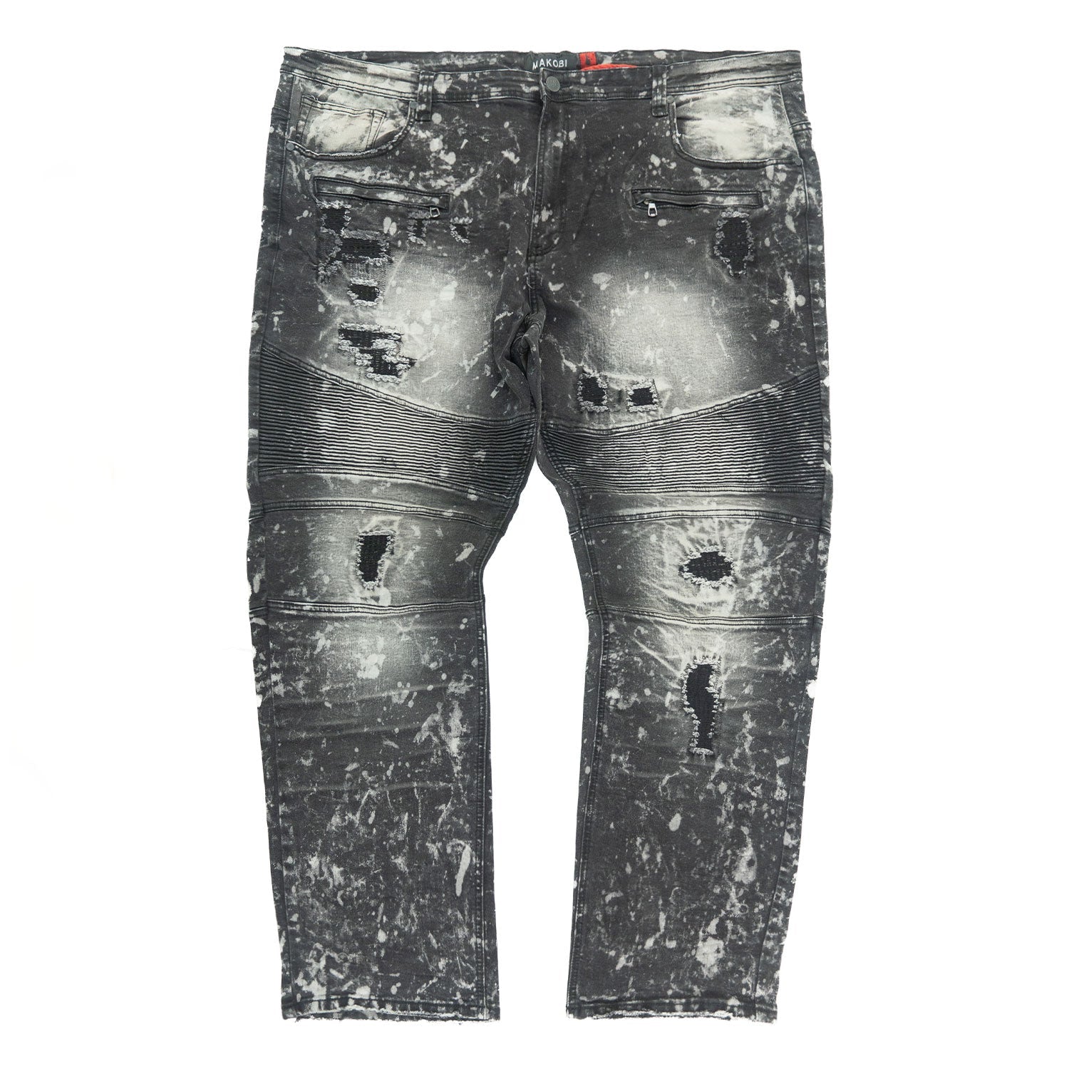 M1779 Makobi Biker Jeans with Rip Damages  - Black