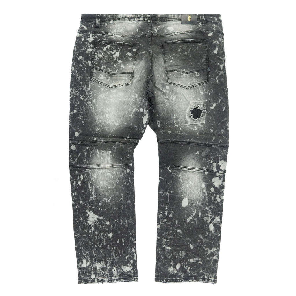 M1779 Makobi Biker Jeans with Rip Damages  - Black
