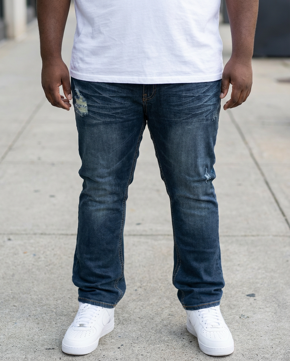 Makobi Premium Washed Pants, Dark Wash, worn by model, front view