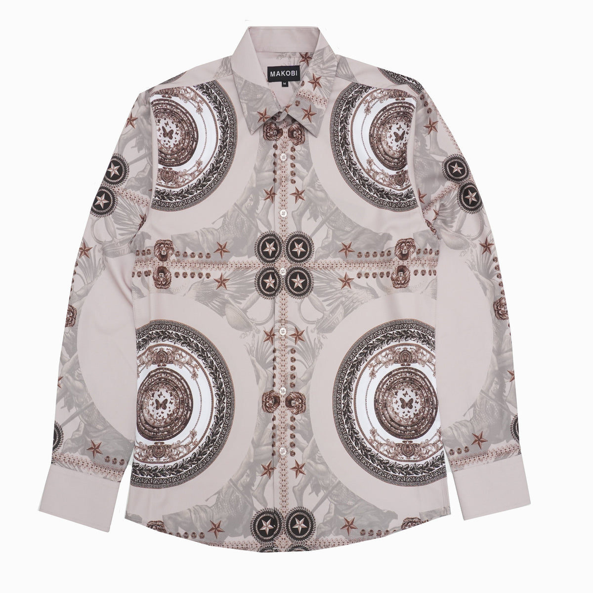 Makobi Barbato Printed Shirt in Khaki, front view
