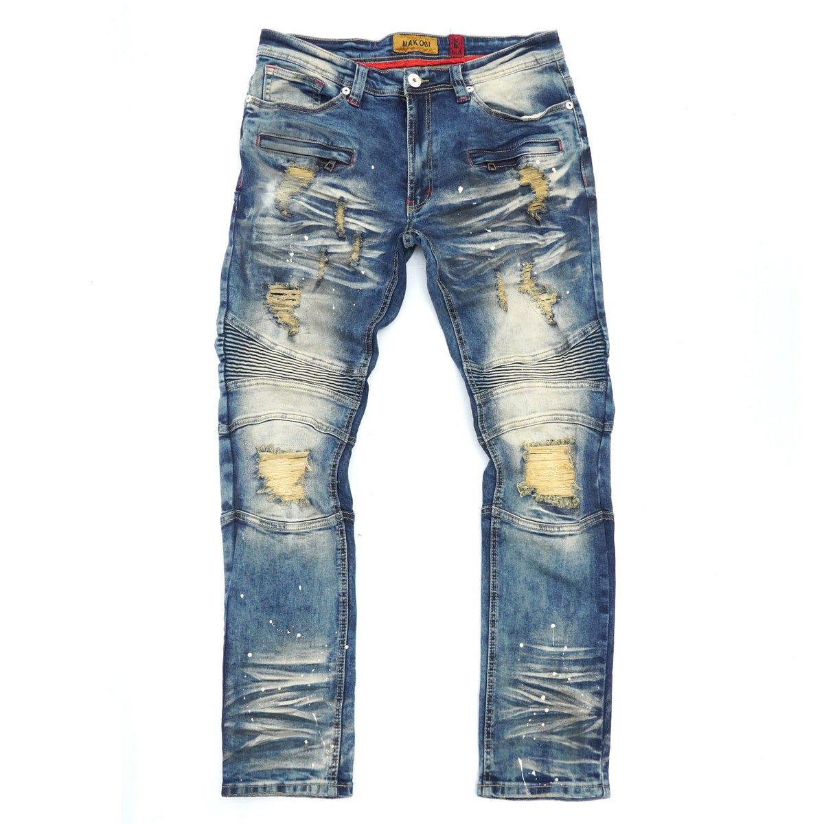 Makobi Daytona Biker Jeans in Dirt, front view