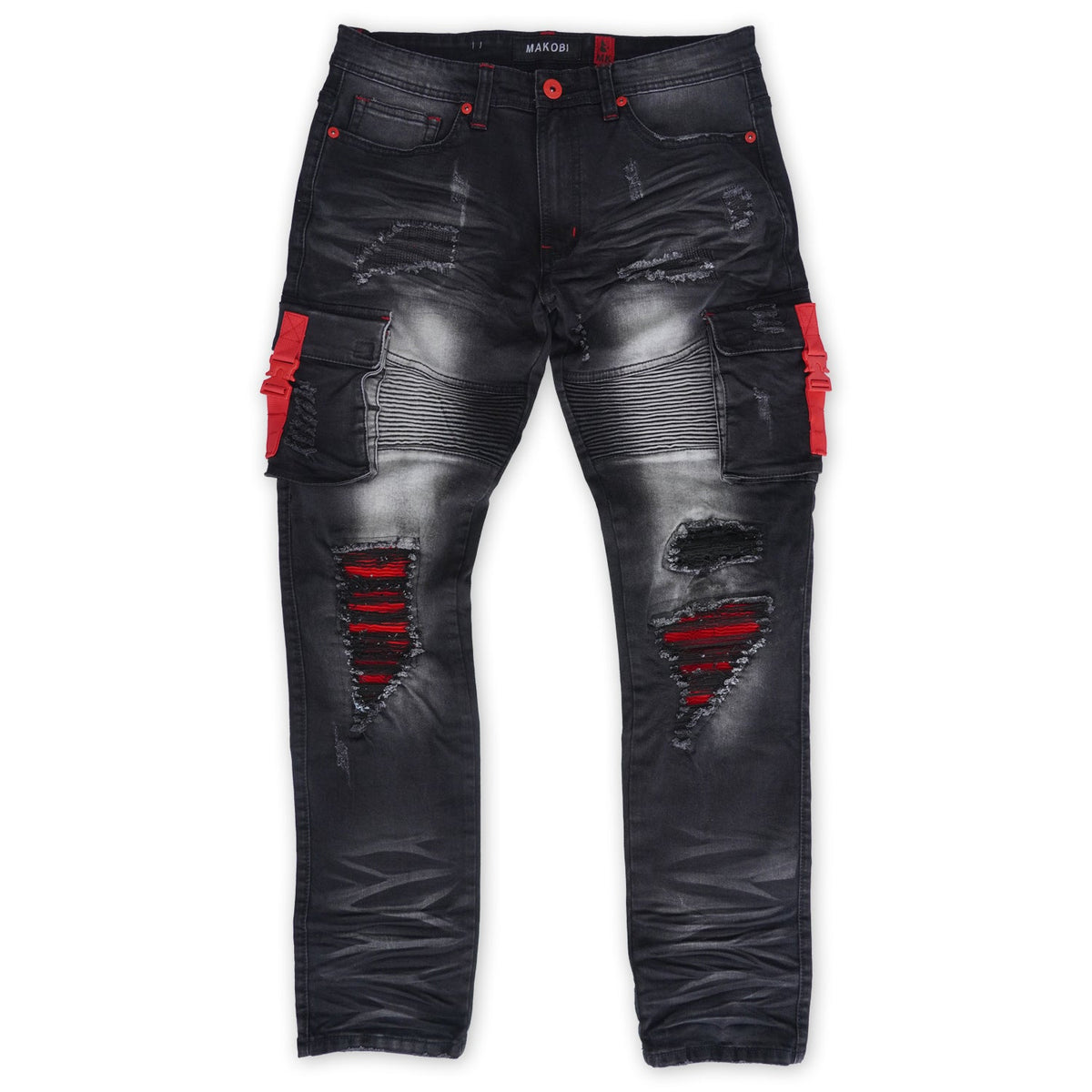 Makobi Railay Biker Jeans w/ Side Pockets in Black Wash, product photo