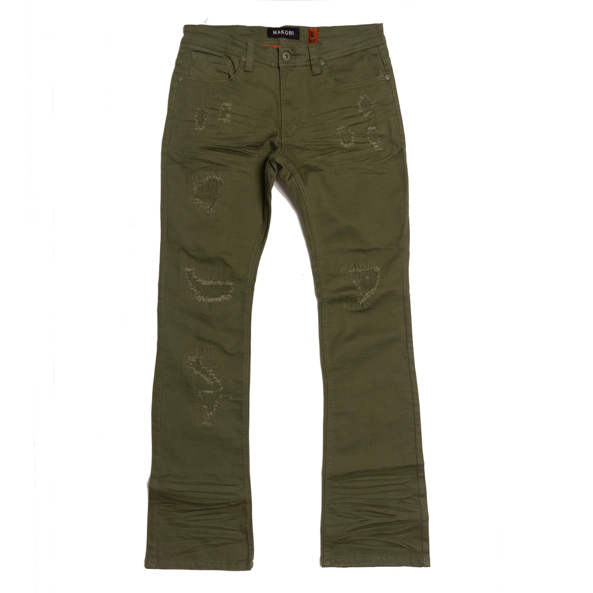Makobi Benini Twill Stacked Jeans, Olive, product front