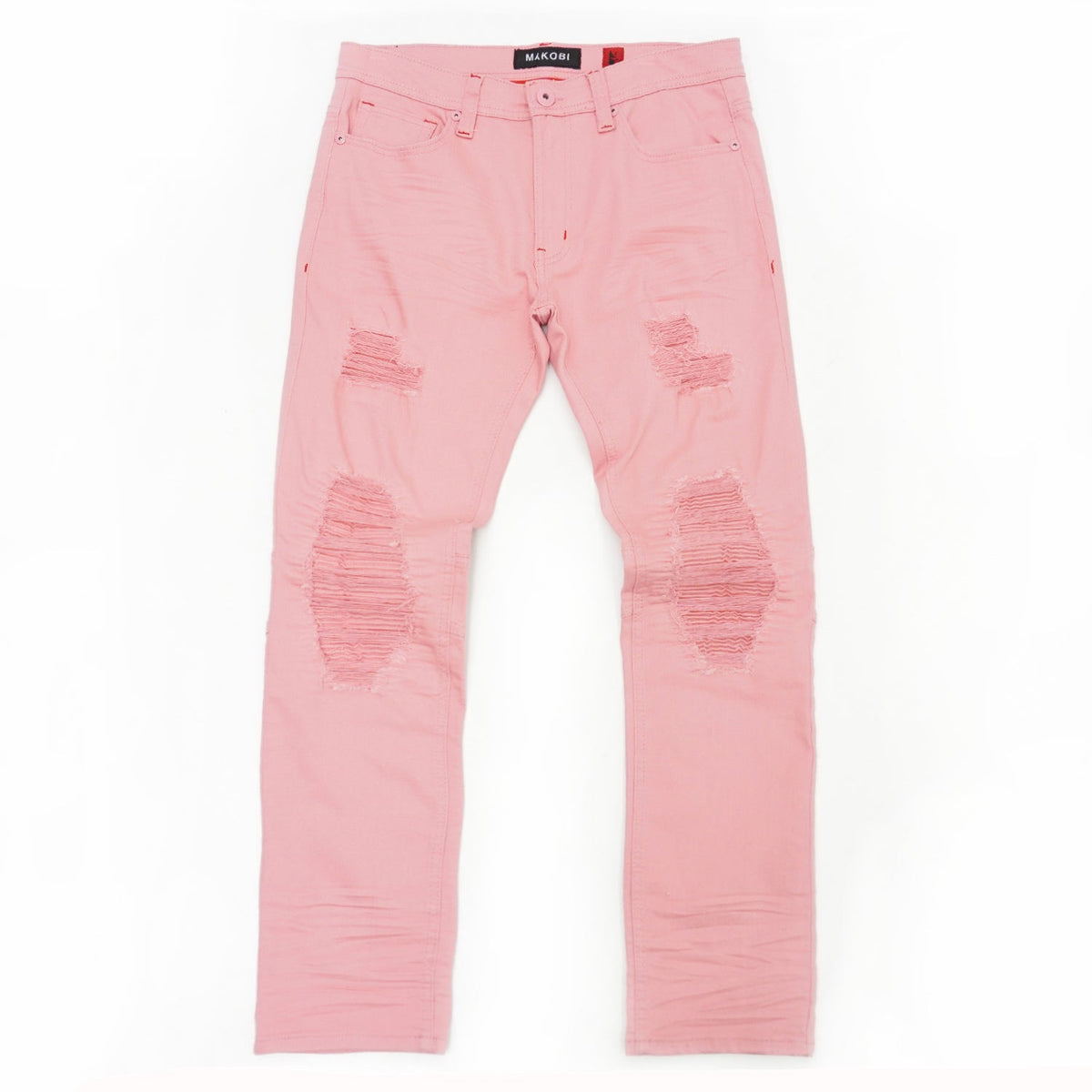 Makobi Denim Jeans in Salmon, front view