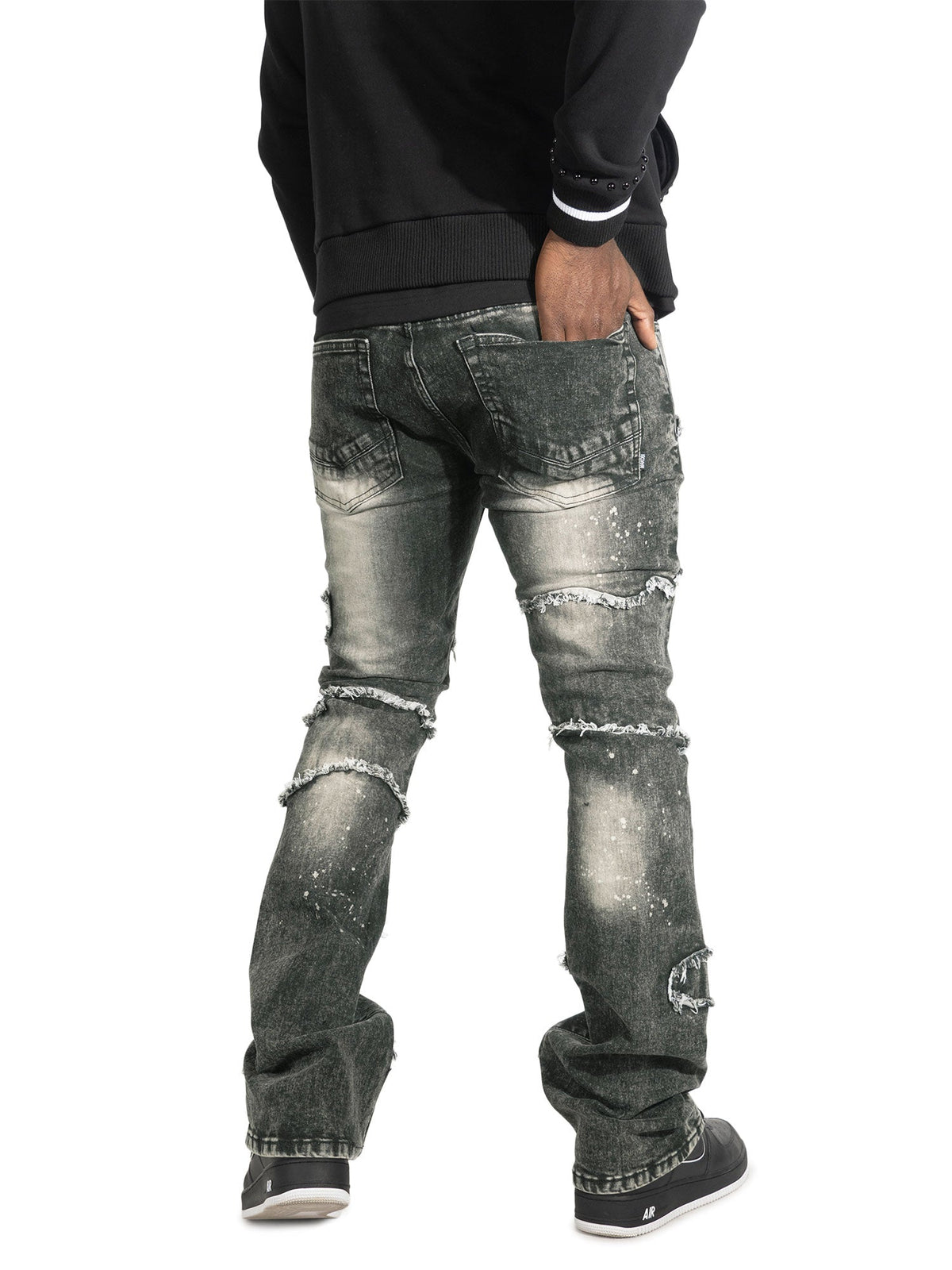 Makobi Pastoni Jeans, Black Wash, worn by model, back view