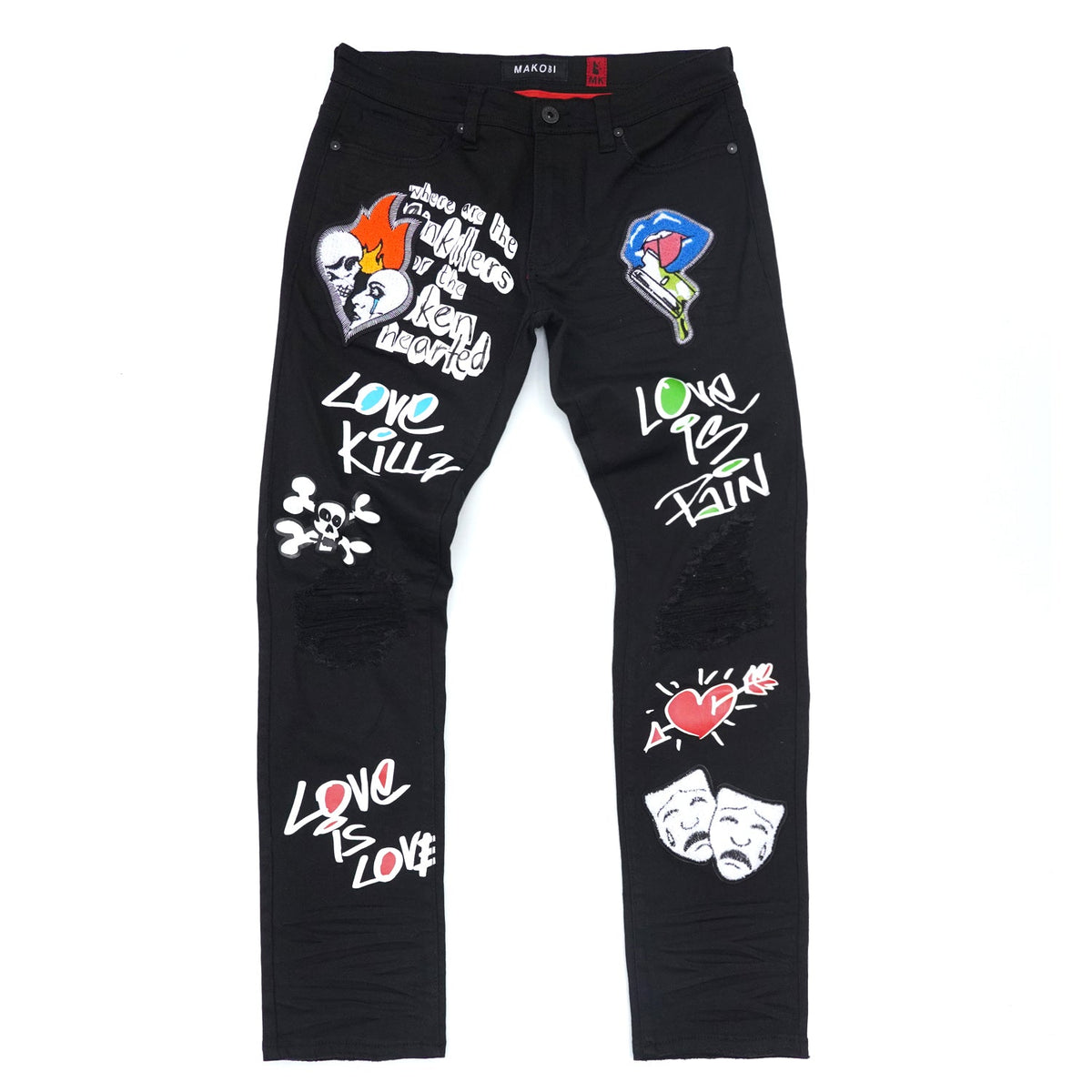 Makobi Love Kills Jeans in Black, front view