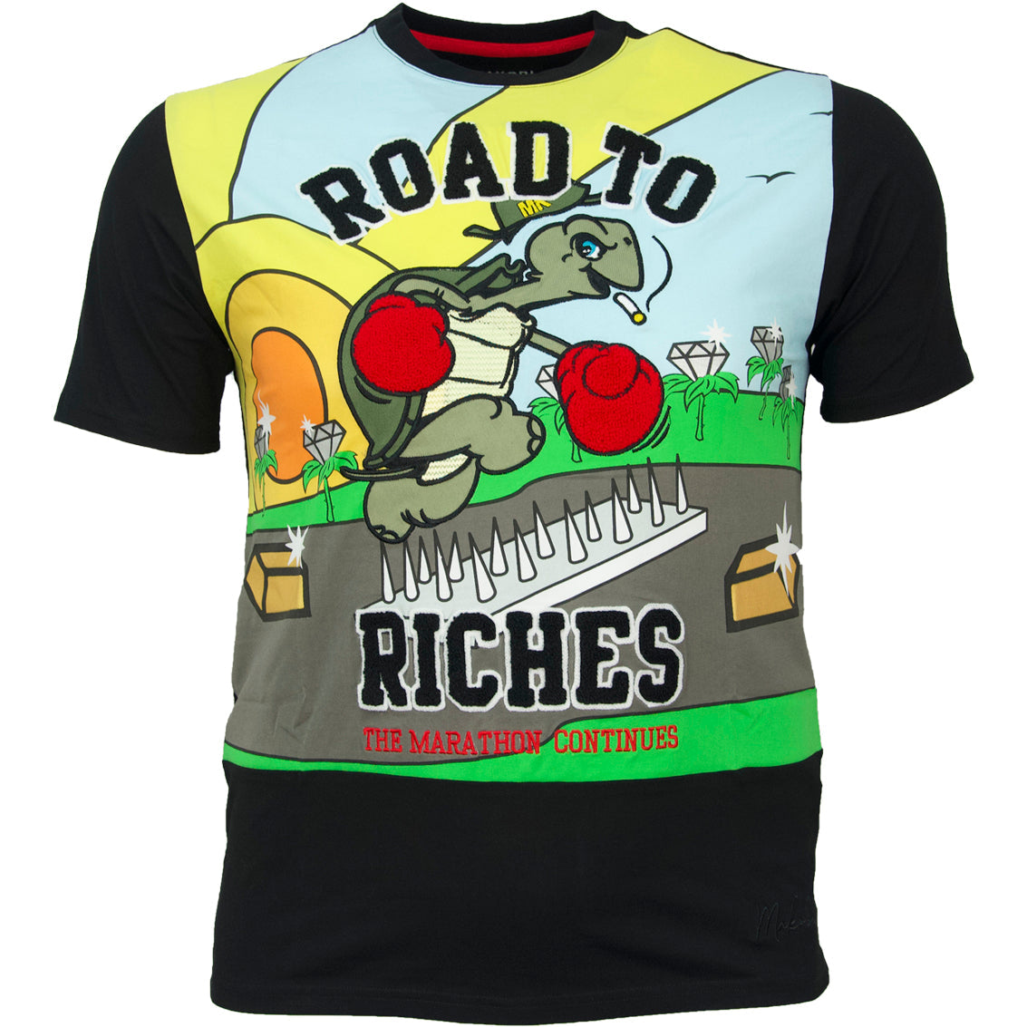 Makobi Road To Riches Tee in Black, front view