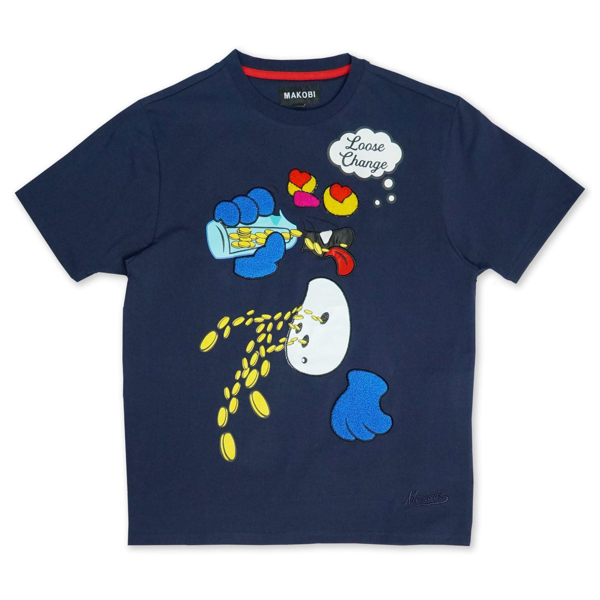 Makobi Loose Change Tee in Navy, front view