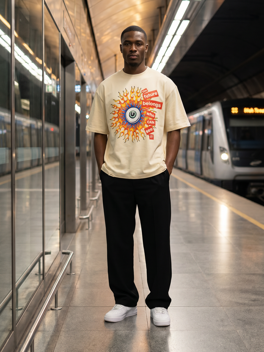 M360 The World is Watching Oversized T-shirt - Natural
