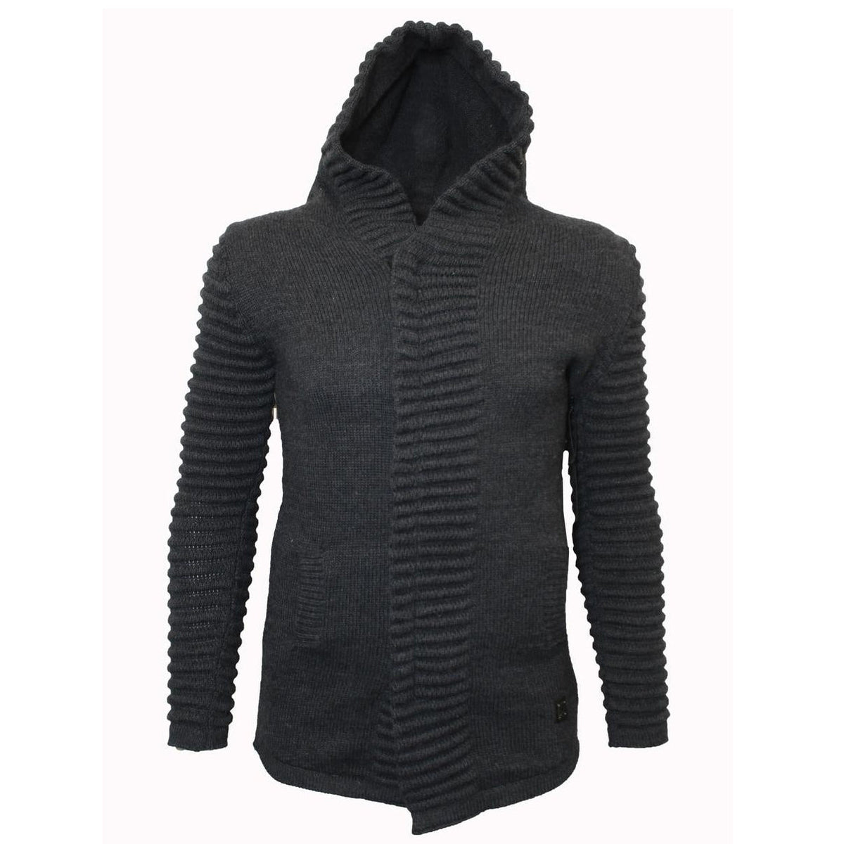 Makobi Ribbed Elongated Sweater in Charcoal Gray, front view