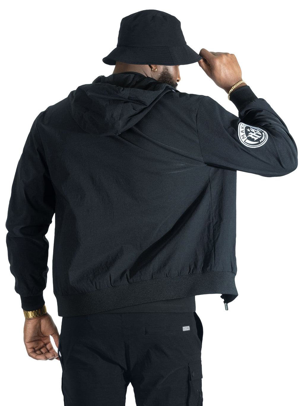 Nylon Hoodie | M4634 Adorni Zip Up- Black