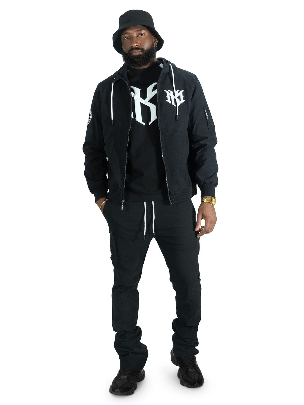 Nylon Hoodie | M4634 Adorni Zip Up- Black