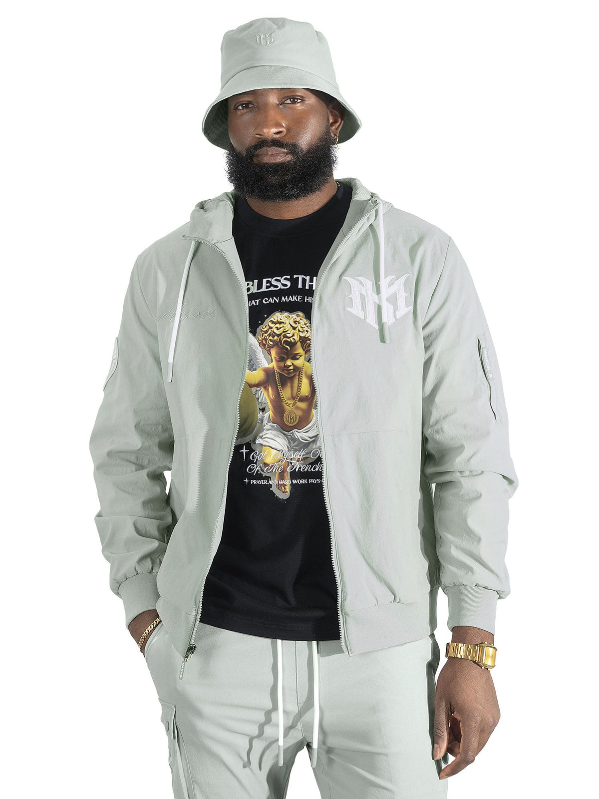 Nylon Hoodie | M4634 Adorni Zip Up- Gray