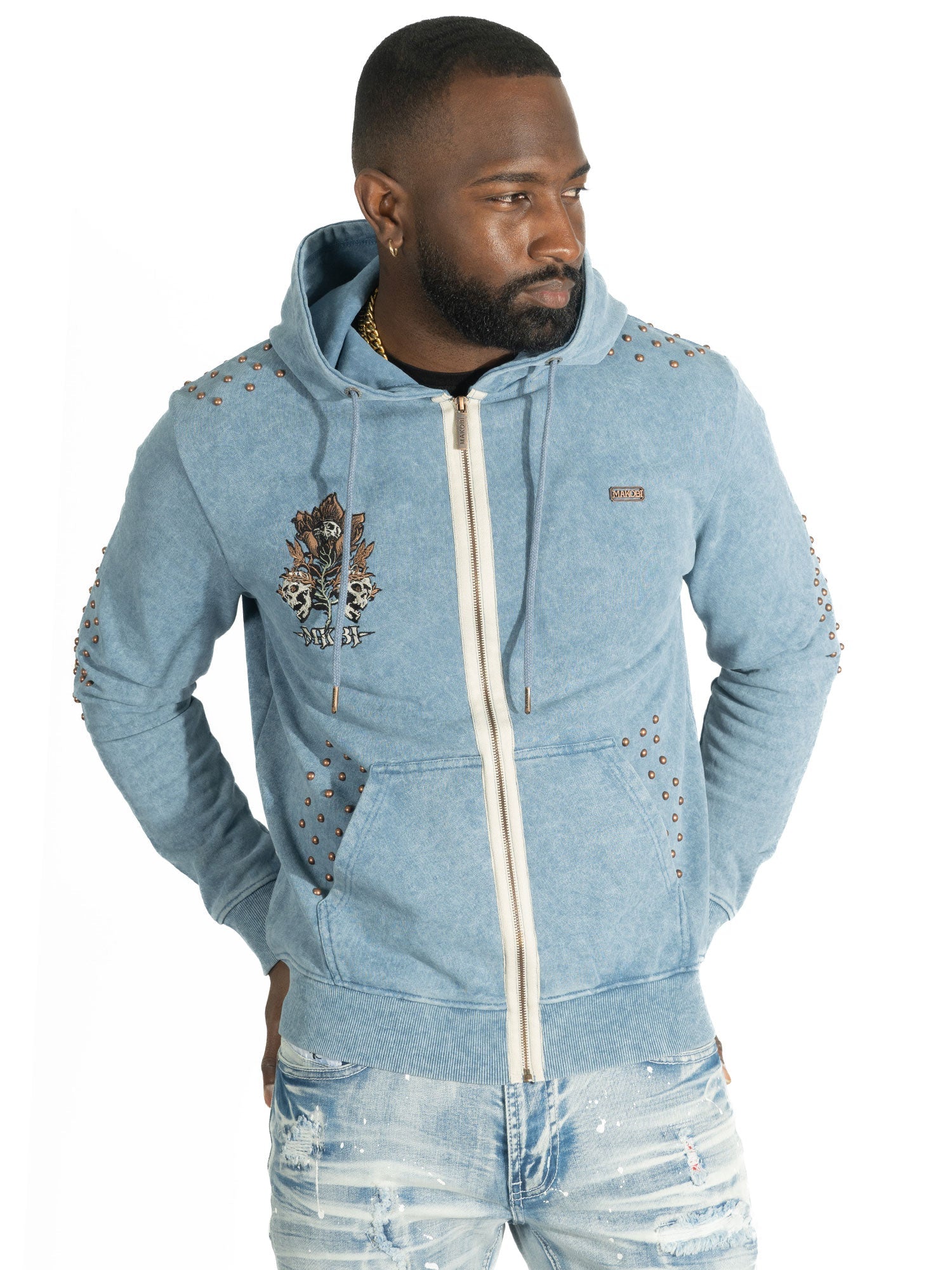 Fleece Hoodie | M5345 Bianco Zip Up - Blue