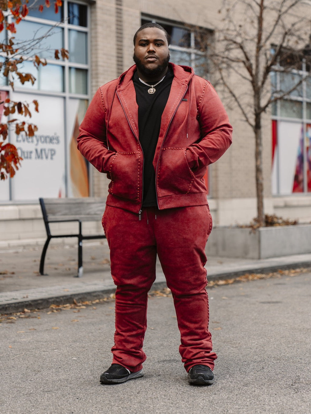 Set | M5455 Lorenzino Zip-Up Hoodie Set - Burgundy