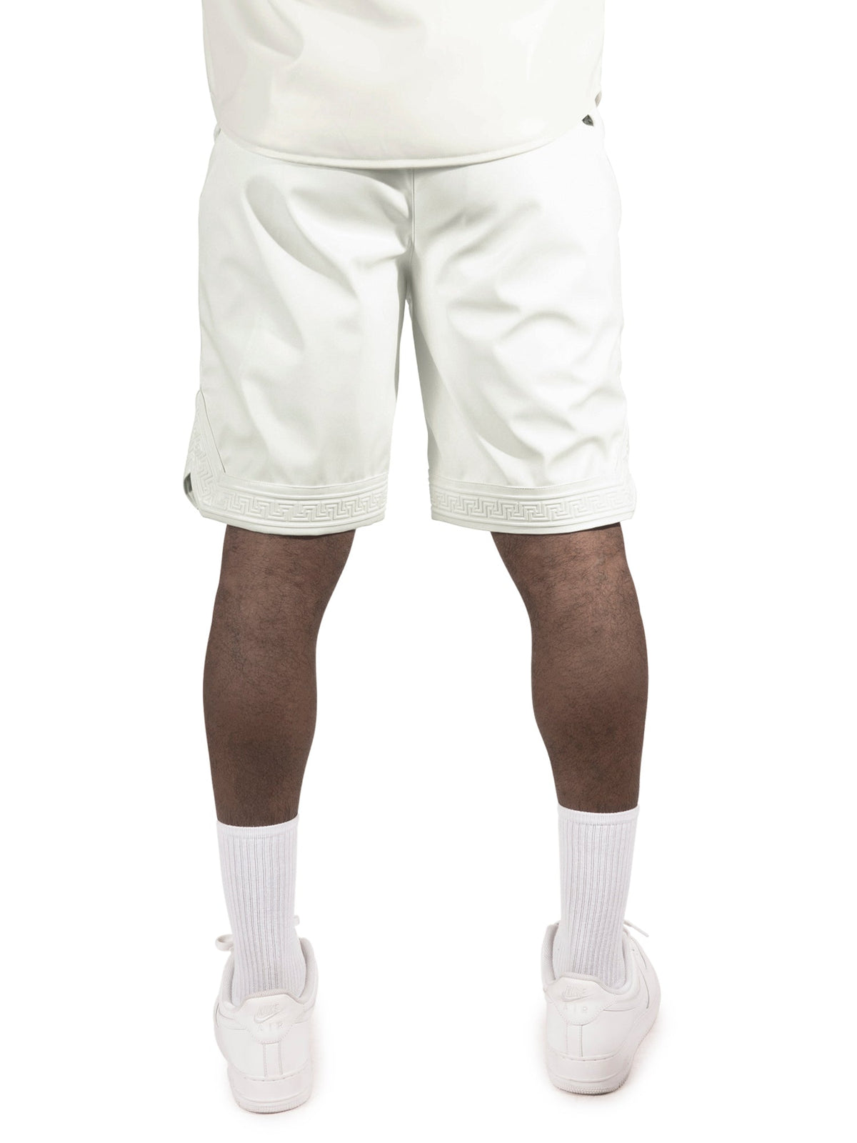 Makobi Belluci Vegan Leather Shorts in White, back view