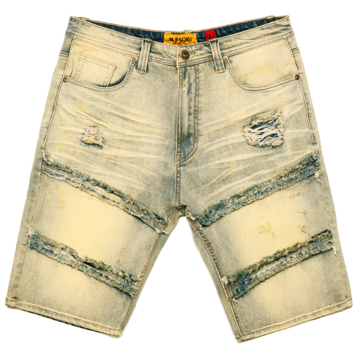 Makobi Noah Denim Shorts in Dirt, front view