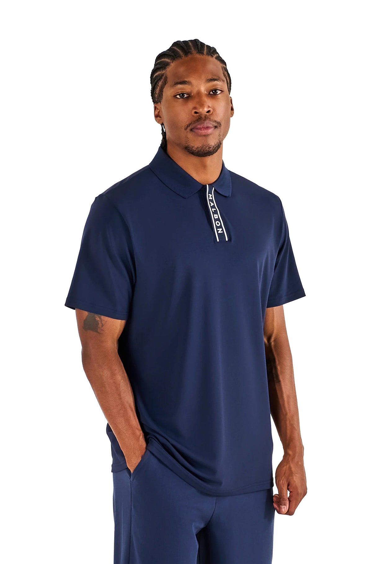 Malbon Malbon Block Placket Polo - Navy