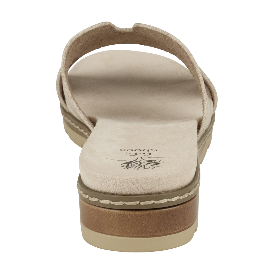GC Shoes Women's Nellie Beige Cut-Out Slide Flat Sandals in Vegan Leather and Slip on Design