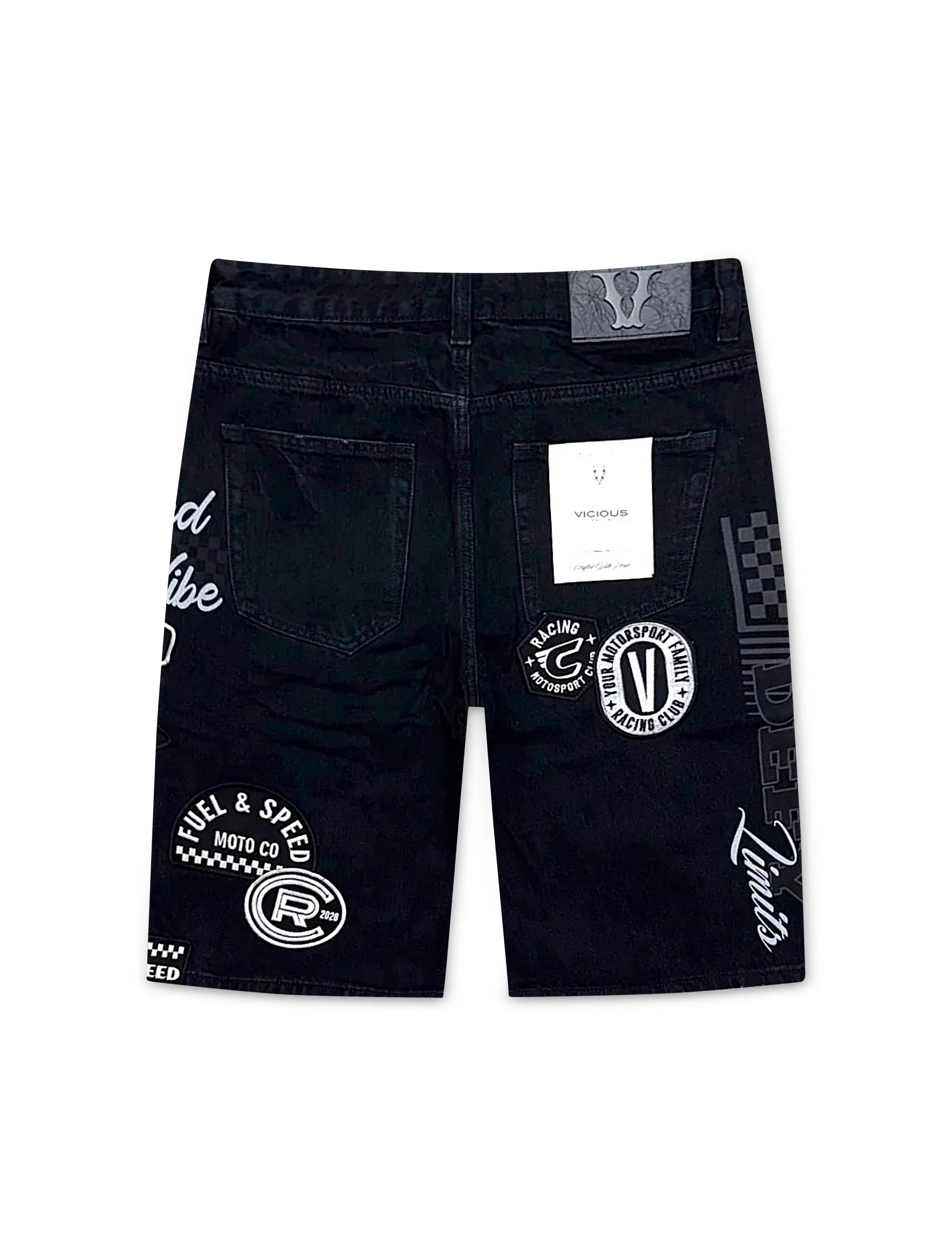Vicious Denim Premium All Over Patches Shorts - Black