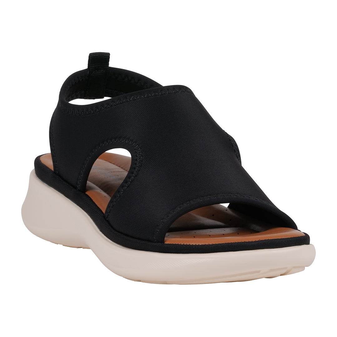 Women's Romy Black Stretch Lycra Wedge Sandals