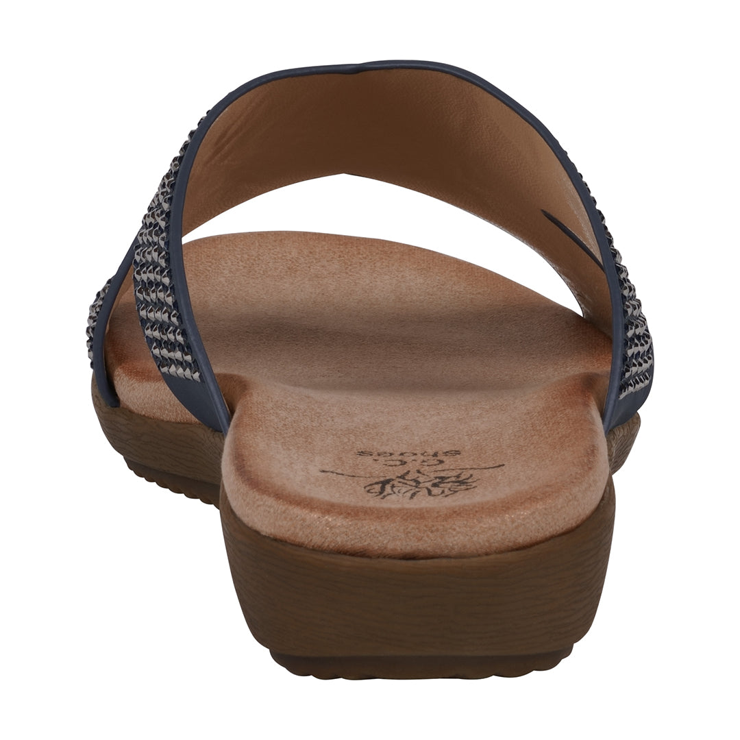 Women's Sharlene Navy Embellished Cross-Strap Flat Sandals