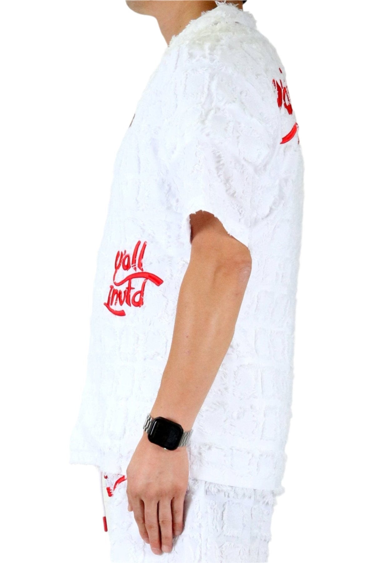 MARQUIS Men's ripped & repaired short sleeve button down shirt