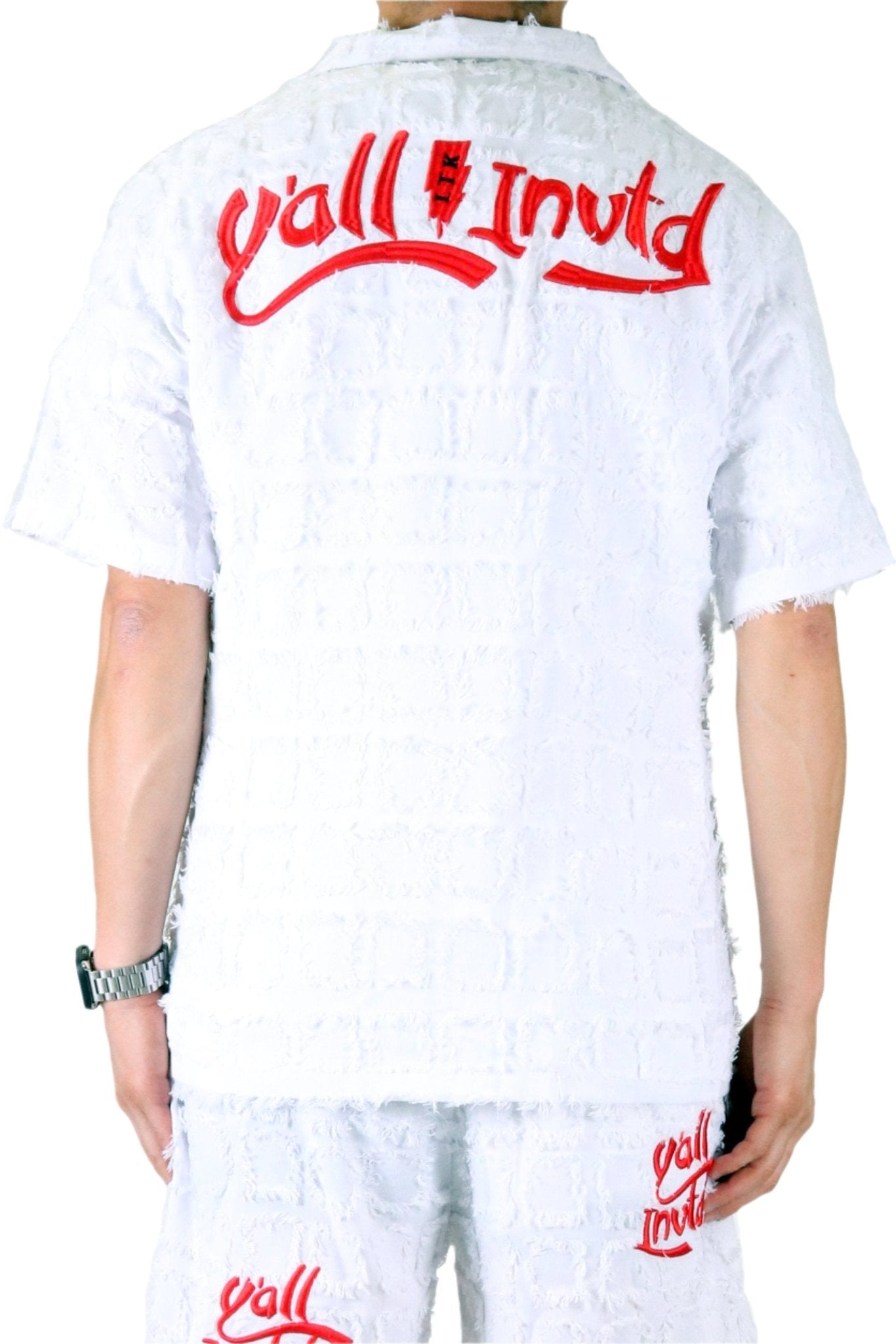 MARQUIS Men's ripped & repaired short sleeve button down shirt
