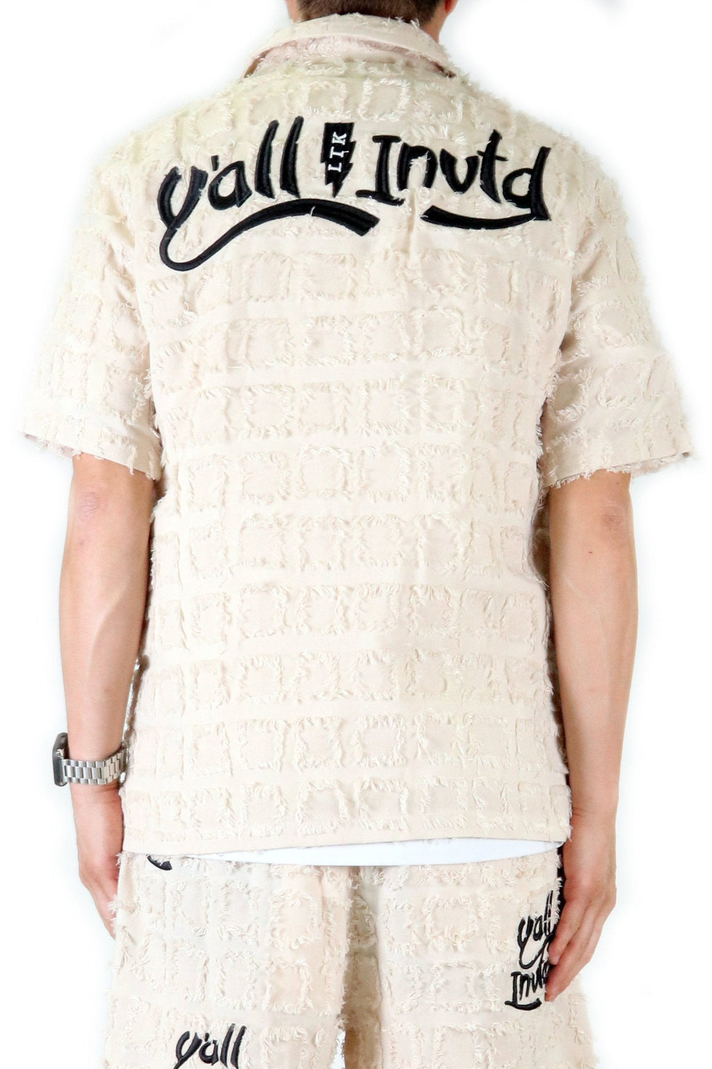 EARTH Men's ripped & repaired short sleeve button down shirt