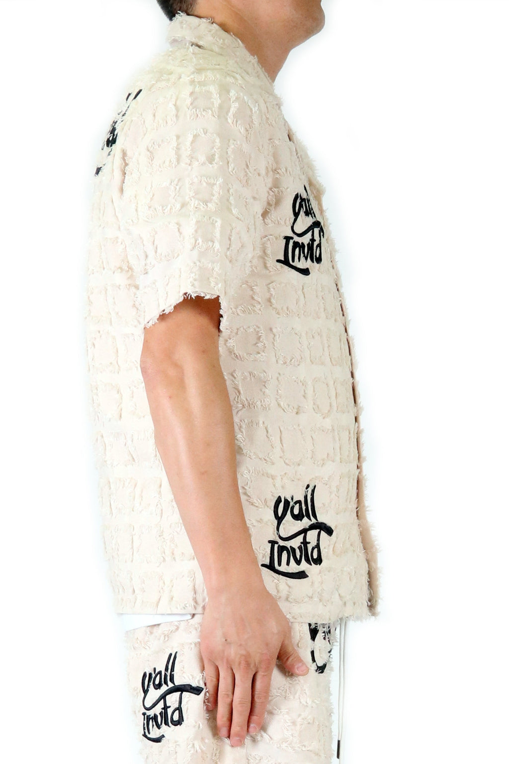 EARTH Men's ripped & repaired short sleeve button down shirt