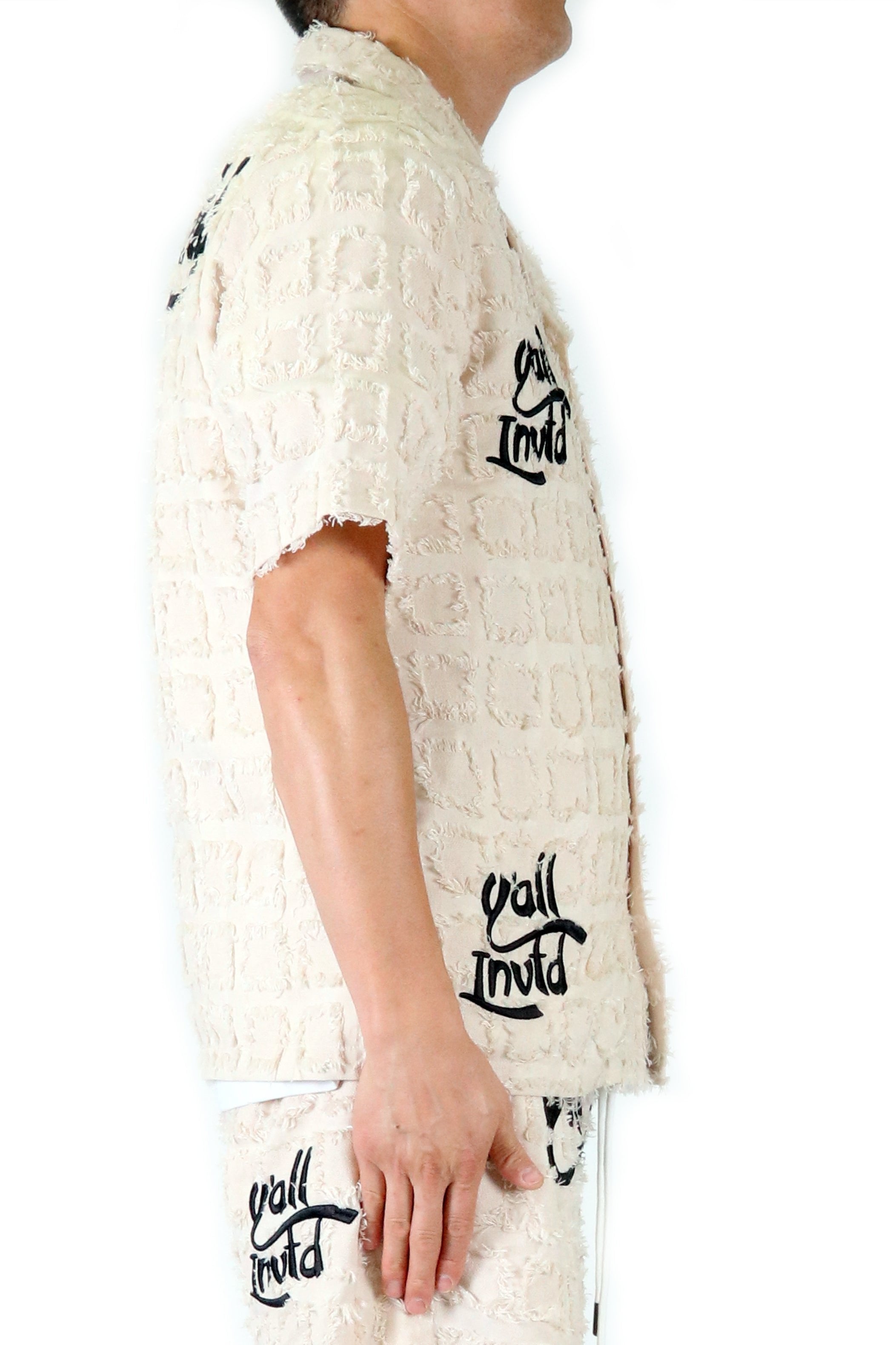 EARTH Men's ripped & repaired short sleeve button down shirt