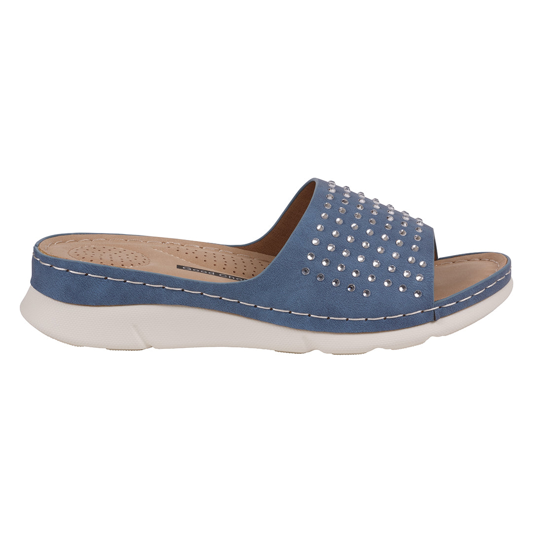 Women's Julie Blue Embellished Flat Comfort Sandals