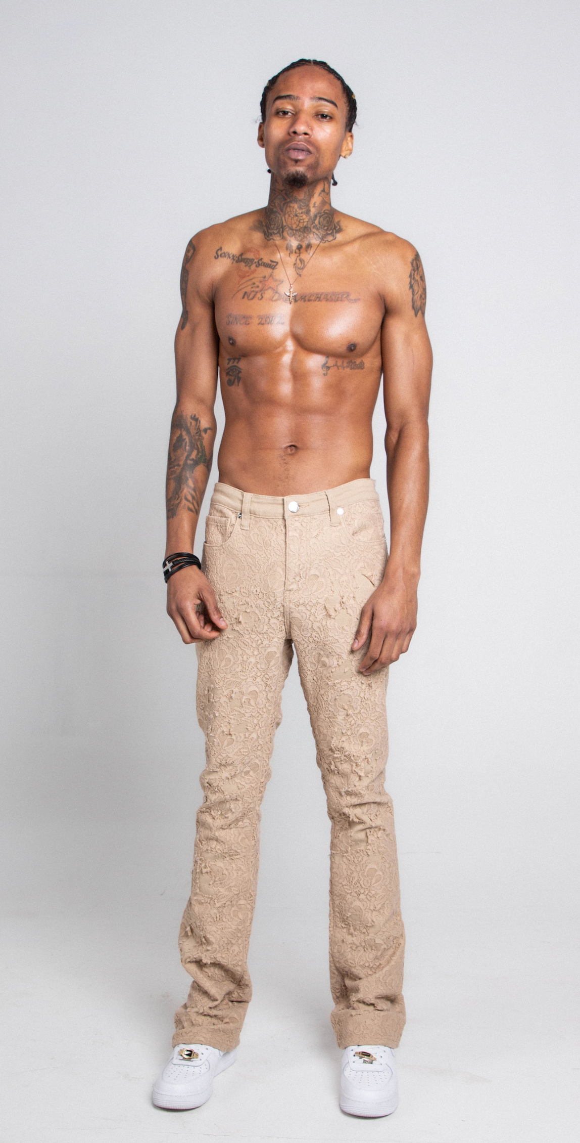 AJS692 LACE LAYERS STACKED JEANS